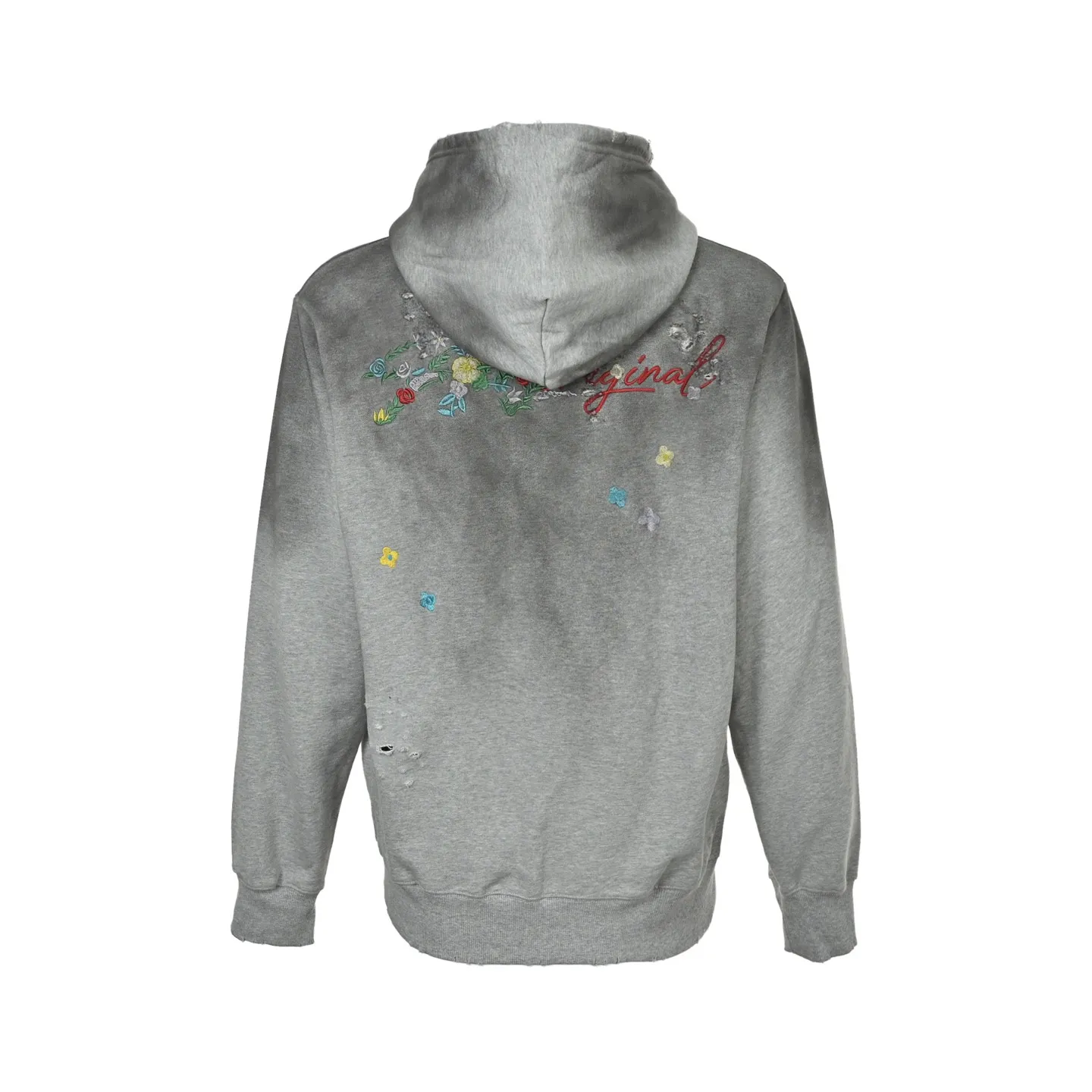 Louis Vuitton/Louis Vuitton 25Fw back floral embroidered washed hole hooded sweatshirt